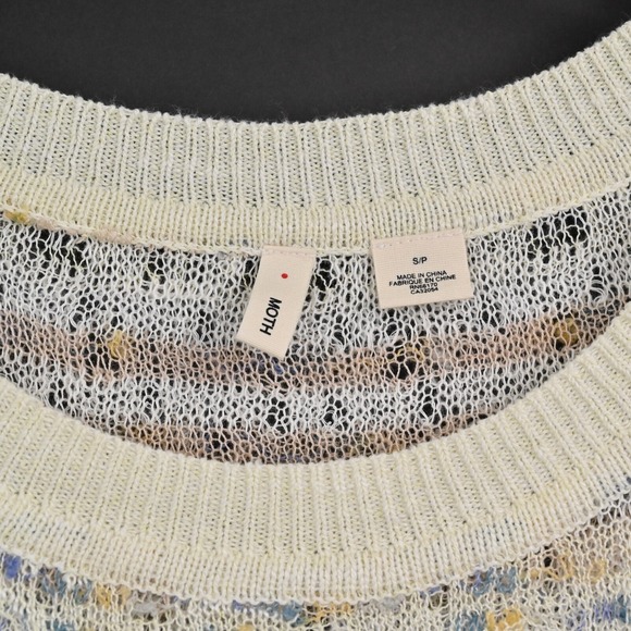 ANTHROPOLOGIE Sweater Womens Size S Cream Stripe Linen Open Knit Scoop Neck MOTH - Picture 9 of 13